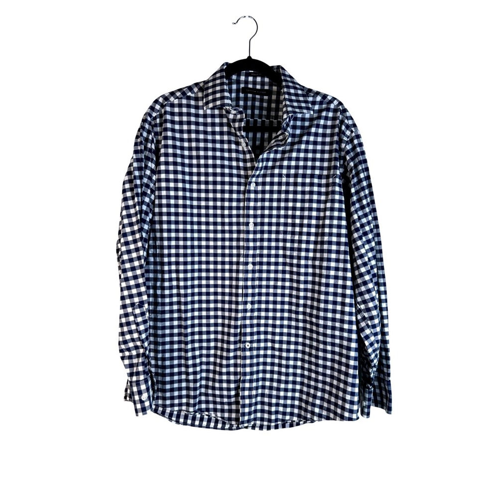 Tommy Hilfiger Men's Navy Gingham Regular Fit Button Down Shirt Size Large